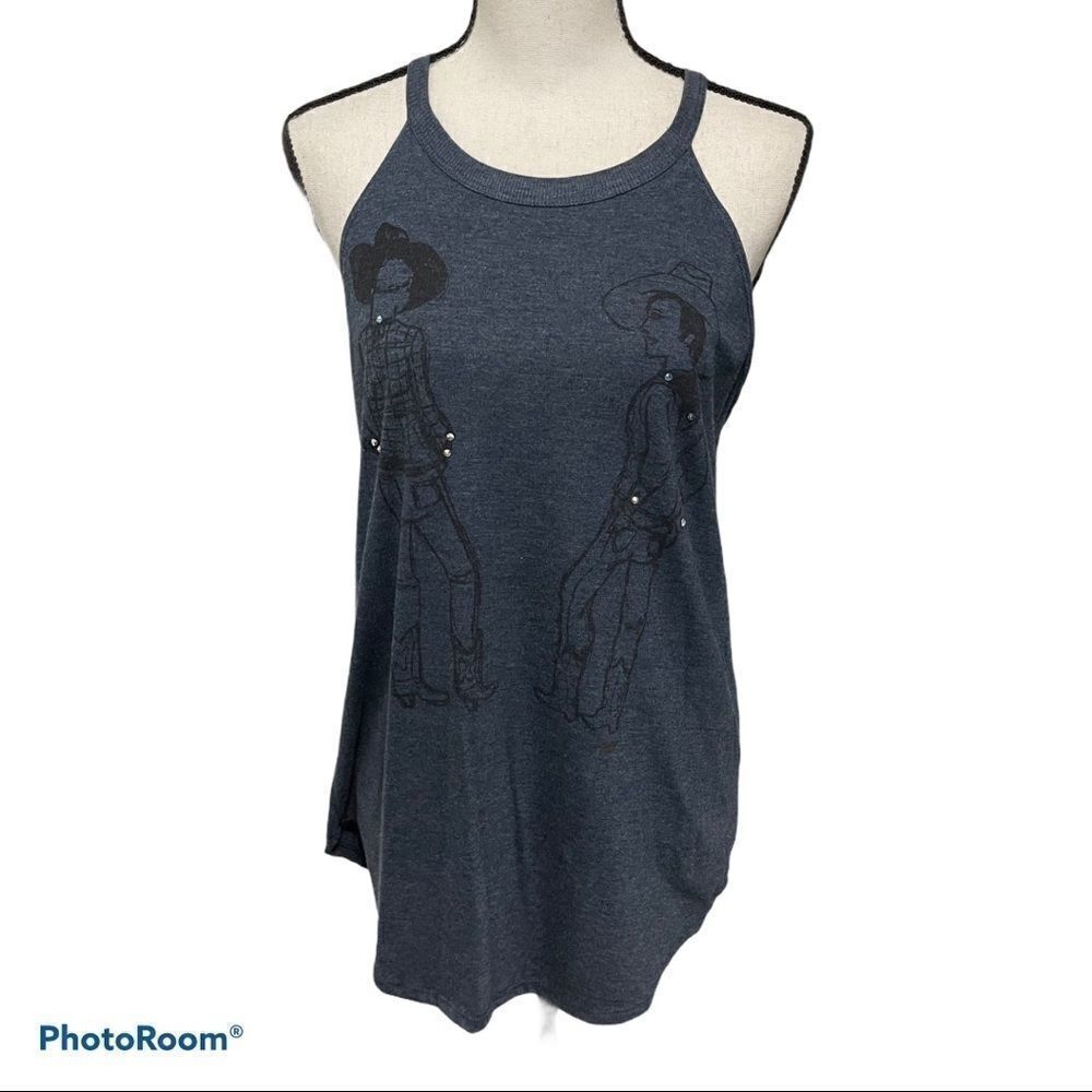 District Perfect Tri Graphic Tank Top Women's Medium Cowboy Western Print